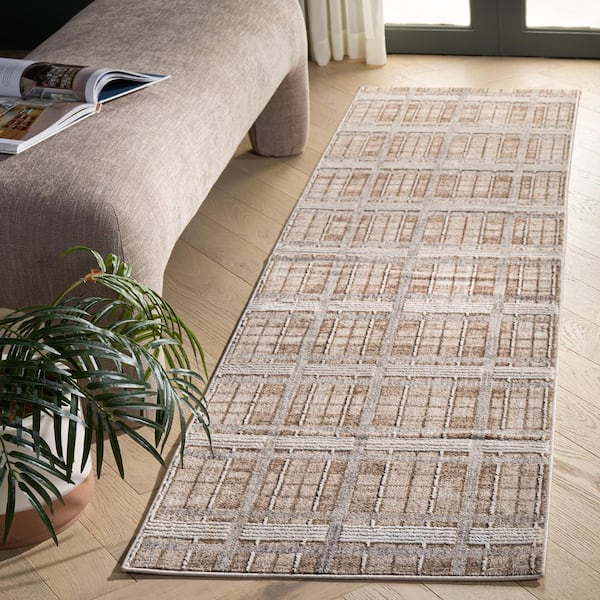 Finley Modern 2 ft. x 10 ft. Beige/Gray Plaid Runner Rug