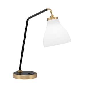 Delgado 17.25 in. Matte Black and New Age Brass Desk Lamp with White Marble Glass