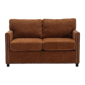 52 in. Brown Chenille 2-Seater Loveseat with Thick Removable Seat Cushion
