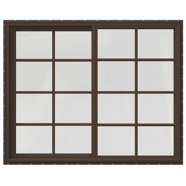 JELD-WEN 59.5 in. x 47.5 in. V-4500 Series Brown Painted Vinyl Right-Handed Sliding Window with Colonial Grids/Grilles