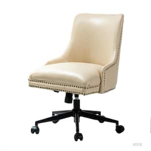 Taurino Contemporary Ivory Leather Swivel Height-adjustable Task Chair with Nailhead Trim