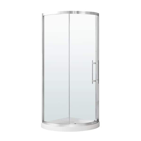 OVE Decors Breeze Pro 38 in. L x 38 in. W x 72.83 in. H Corner Shower Kit with Sliding Framed Door in Satin Nickel and Shower Pan