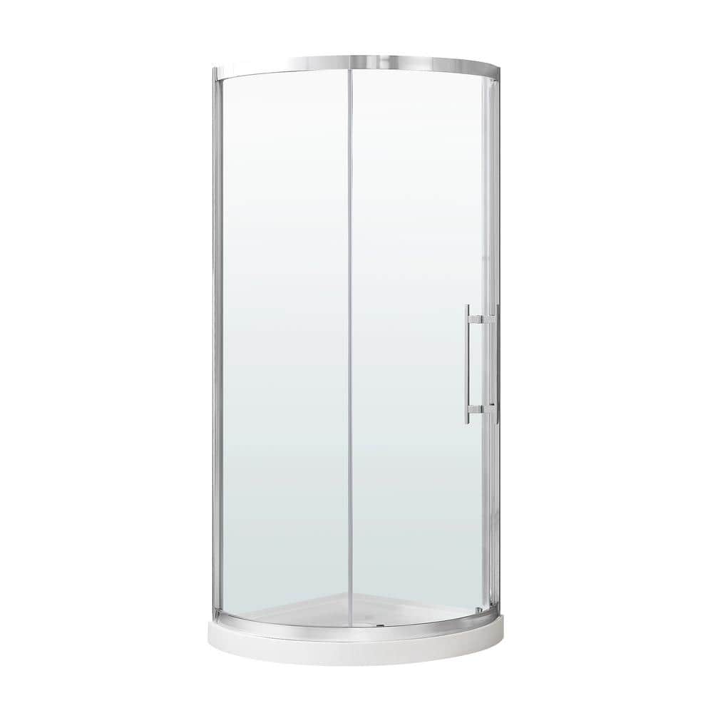 OVE Decors Breeze Pro 34 in. L x 34 in. W x 75.51 in. H Corner Shower Kit with Sliding Framed Door in Chrome and Shower Pan, White/Chrome -  15SKCR-BREP34-C