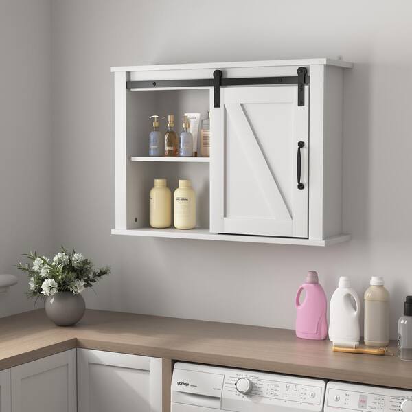 FAMYYT 27 in. W x 19.7 in. H Rectangular White Surface Mount Medicine Cabinet without Mirror with Adjustable Shelves