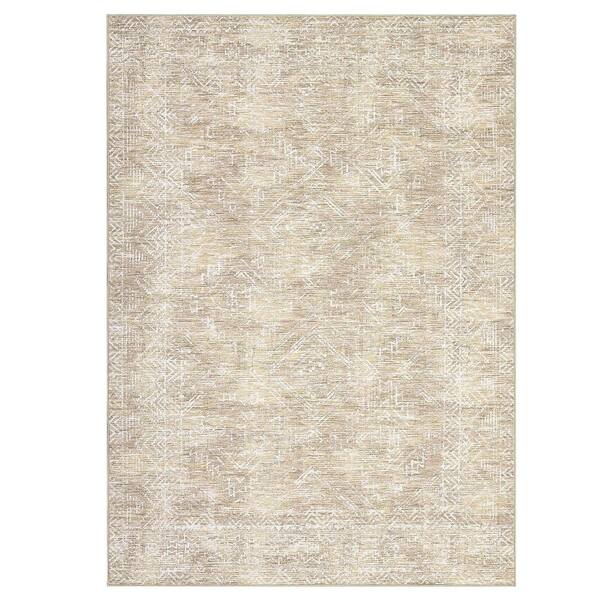 Beige 5 ft. x 7 ft.  Washable Printed Folding  for Living Room Bedroom Office Area Rug