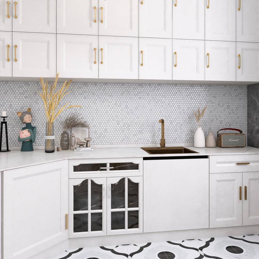White Hexagon Porcelain Mosaic Tile with Marble Look