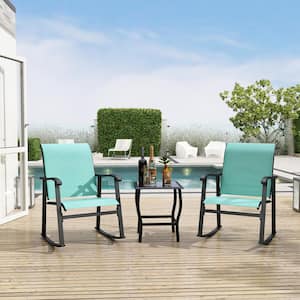 3-Piece Metal Frame Textilene Patio Conversation Chair Set in Blue with Glass Table, For Outdoor, Pool, Garden