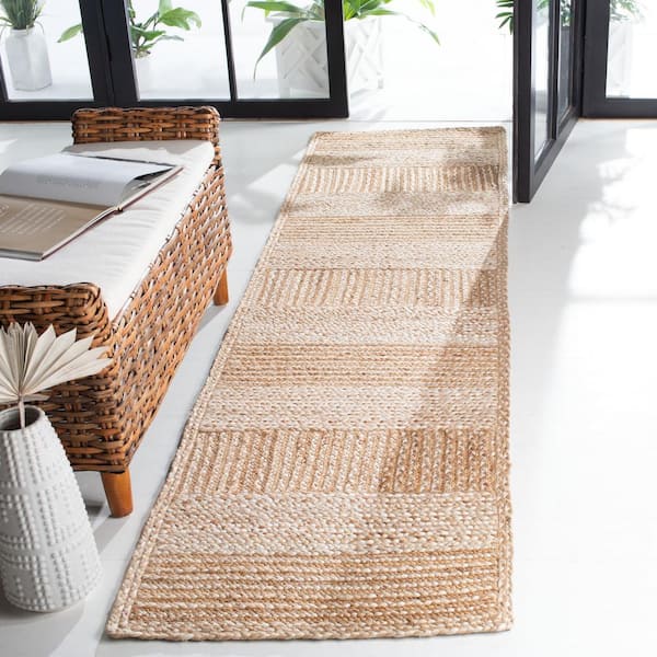 Natural Fiber Beige/Ivory 2 ft. x 9 ft. Woven Striped Runner Rug