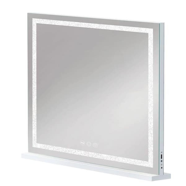 31.5 in. W x 23.6 in. H Rectangular Framed Dimmable LED Wall/Tabletop Bathroom Makeup Mirror in Silver