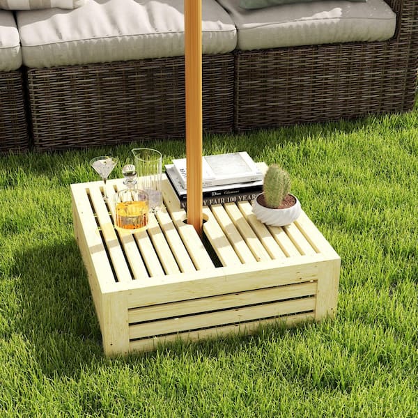 Outsunny 2-in-1 Outdoor Storage Box, Wooden Patio Umbrella Base