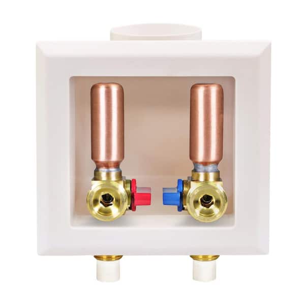 1/2 in. CPVC Brass Valve Fittings in White ABS Plastic Washing Machine Compact Outlet Box with Hammer Arrester