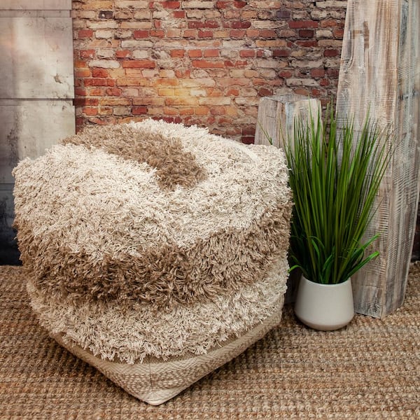 PARKLAND COLLECTION Iliya Transitional Beige Cotton Square 18 in. x 18 in. Pouf