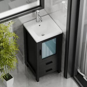 16 in. W x 16 in. D x 33.5 in. H Single Sink Freestanding Bath Vanity in Black with White Ceramic Top