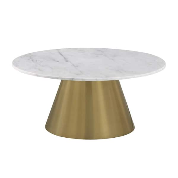 Best Master Furniture Jacobsen 36 in. L White Round Marble Coffee Table