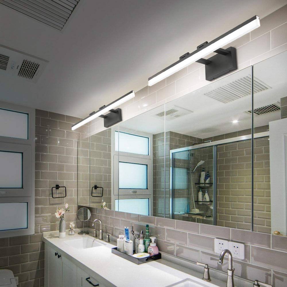 31.5'' Black Metal Dimmable LED Vanity Light with Acrylic Shade