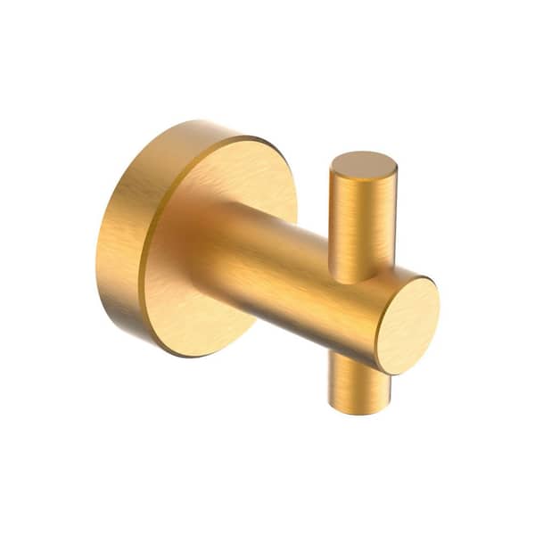 Round Base J-Hook Robe/Towel Hook in Gold, Wall Hanging with Screws, 4 Pack