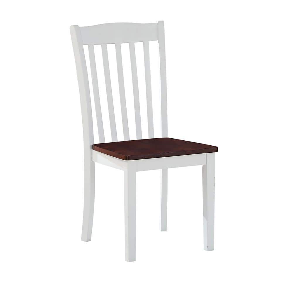 Elegant White & Walnut High Slat Back Wood Side Chair