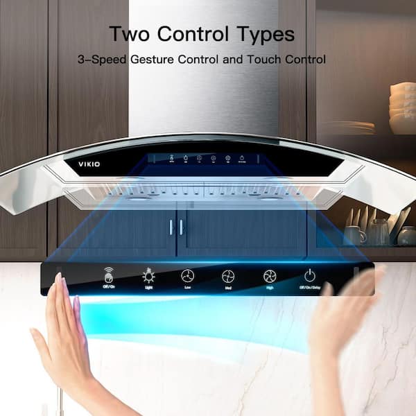 VIKIO 36 in. 900 CFM Island Mount wih LED Light and Glass Panel