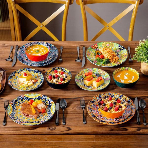 Vancasso 12-Piece Multi-Colored Porcelain Dinnerware Set Service for 4 Dining Set with Dinner Plates Dessert Plates and Bowls