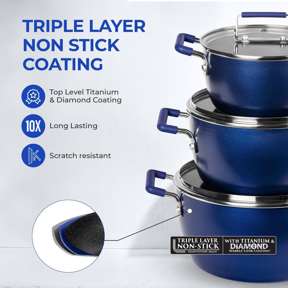 Blue Aluminum Nonstick 6-Piece Stackable Cocotte Set