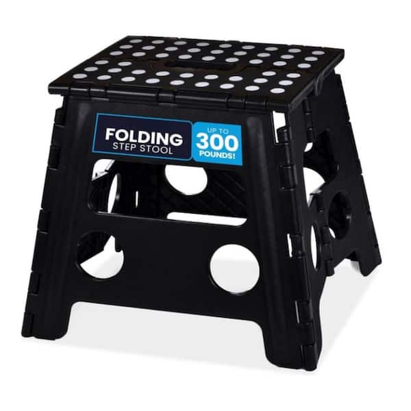 13 in. Plastic Outdoor Laundry Folding Step Garden Stool with One Flip in Black (1 Pack)