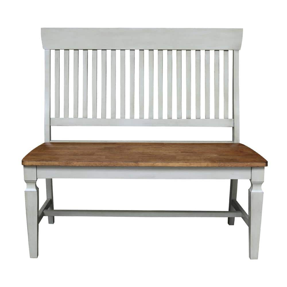 Distressed Hickory Stone Solid Wood Slatback Bench