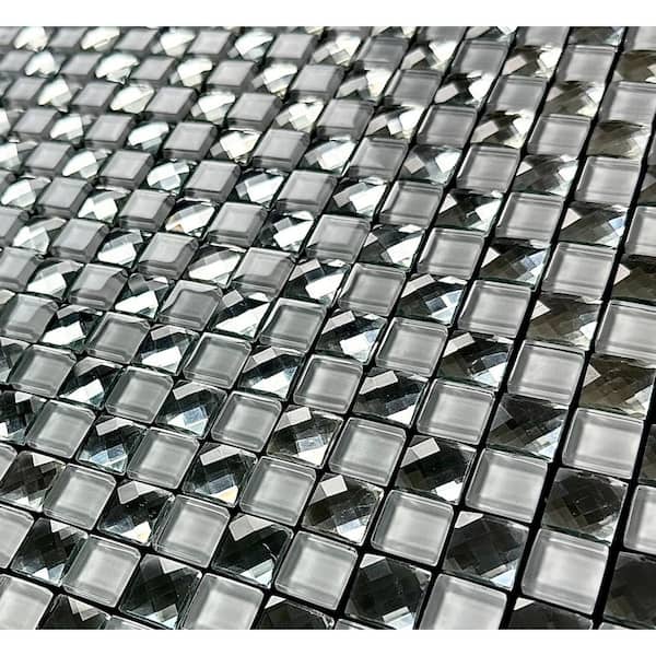 Abolos Reflections 1 in. x 1 in. Diamond Grade Glass Mirror Straight Edge  Square Peel & Stick Mosaic Decorative Kitchen & Bathroom Wall Tile