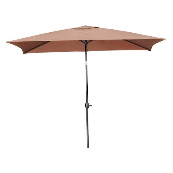 ANGELES HOME 9.4/5 ft. Iron Tilt Market Patio Umbrella in Coffee