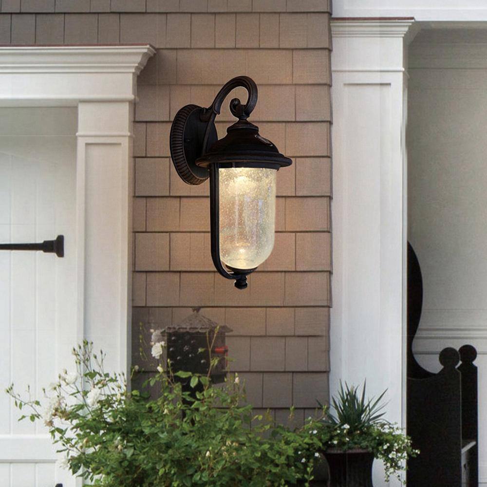 Rustic Bronze 14" LED Outdoor Wall Light with Clear Seeded Glass