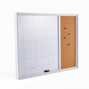 24 in. x 19 in. White Calendar and Cork Board Combo with Markers and Pins