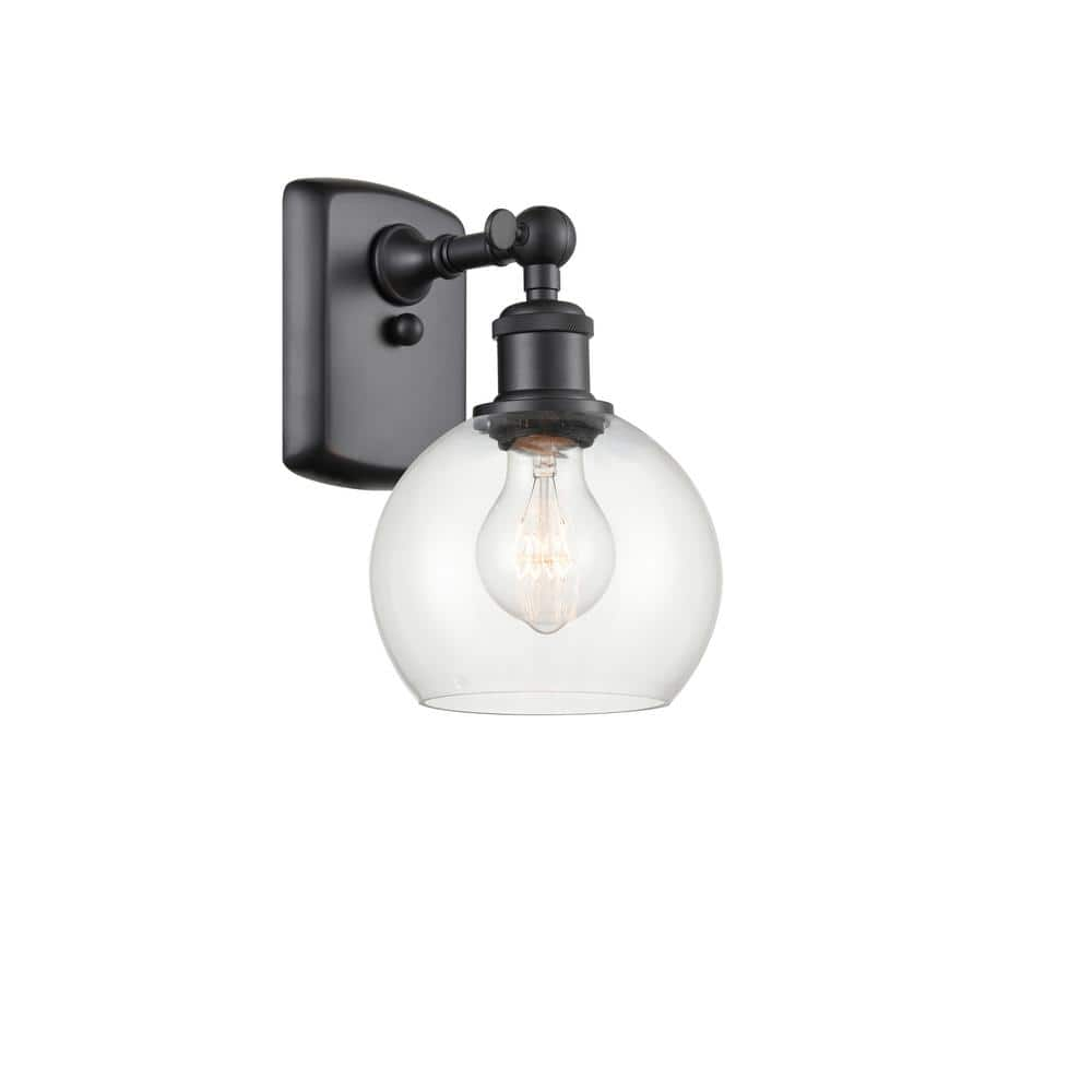 Athens 1-Light Matte Black Wall Sconce with Clear Glass Shade -  Innovations, 516-1W-BK-G122-6