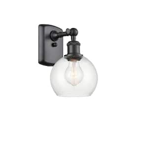 Athens 1-Light Matte Black Wall Sconce with Clear Glass Shade