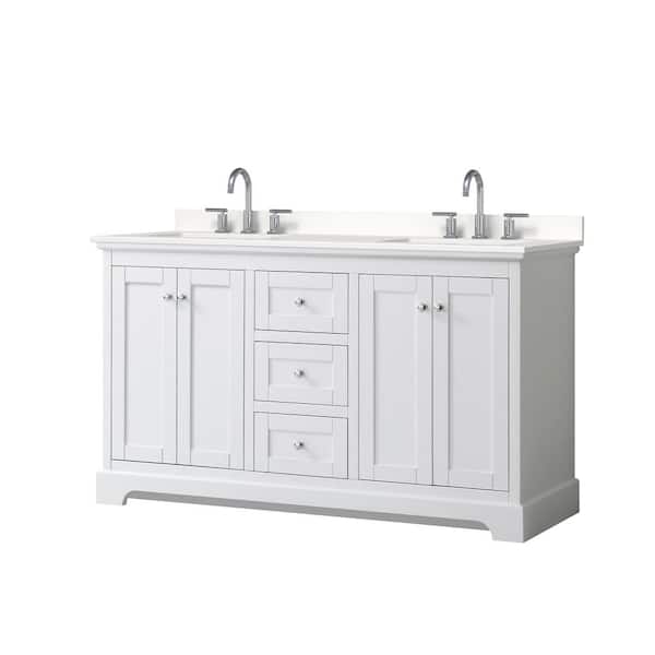 Wyndham Collection Avery 60 in. W x 22 in. D x 35 in. H Double Bath Vanity in White with White Quartz Top