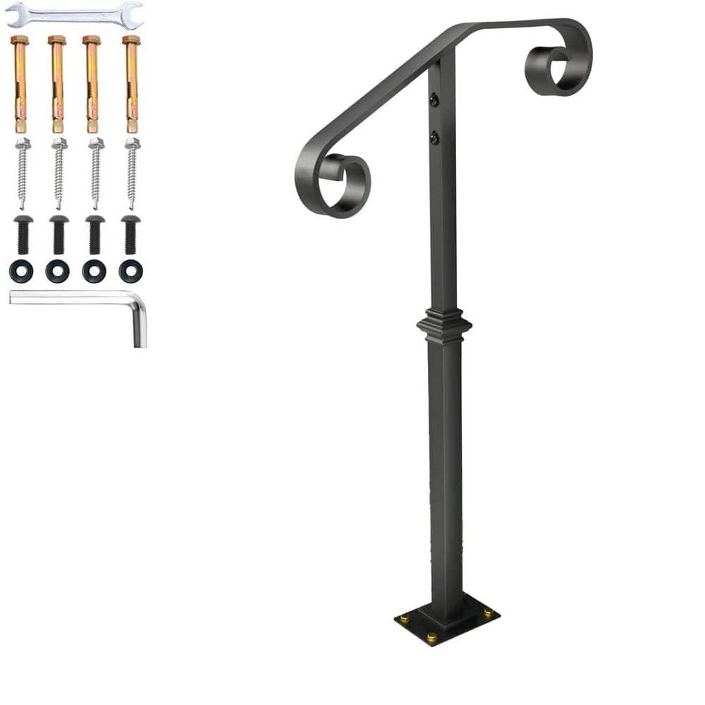 38.8 Wrought Iron Outdoor Handrail for 1-2 Steps Stair Railing with Transitional Porch for Concrete or Wooden Stairs price history on PriceWatchPro