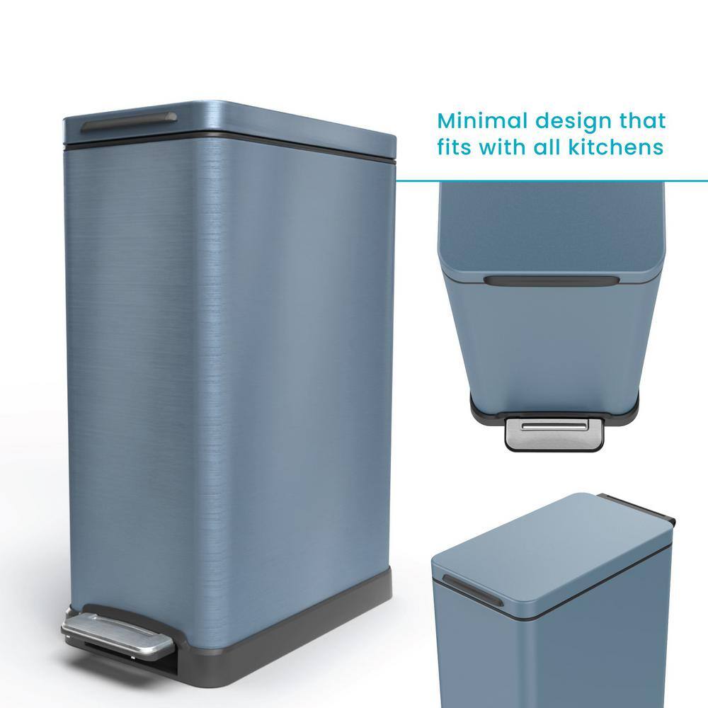 Matte Blue Stainless Steel 12 Gallon Step Trash Can