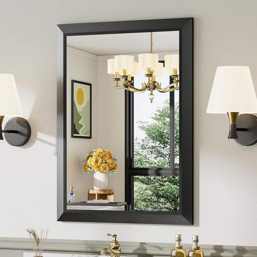 24 in. W x 32 in. H Rectangular Framed French Cleat Wall Mounted Tempered Glass Bathroom Vanity Mirror in Black price history on PriceWatchPro