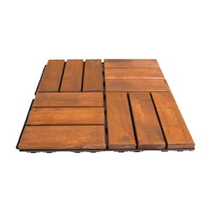 12 in. x 12 in. Outdoor Checker Square Wood Interlocking Waterproof Flooring Deck Tiles in Brown (Set of 30 Tiles)