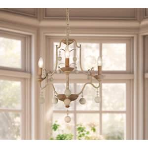 Colonial Charm 3-Light White Wash and Sun Dried Clay Candlestick Chandelier for Dining Rooms with No Bulbs Included