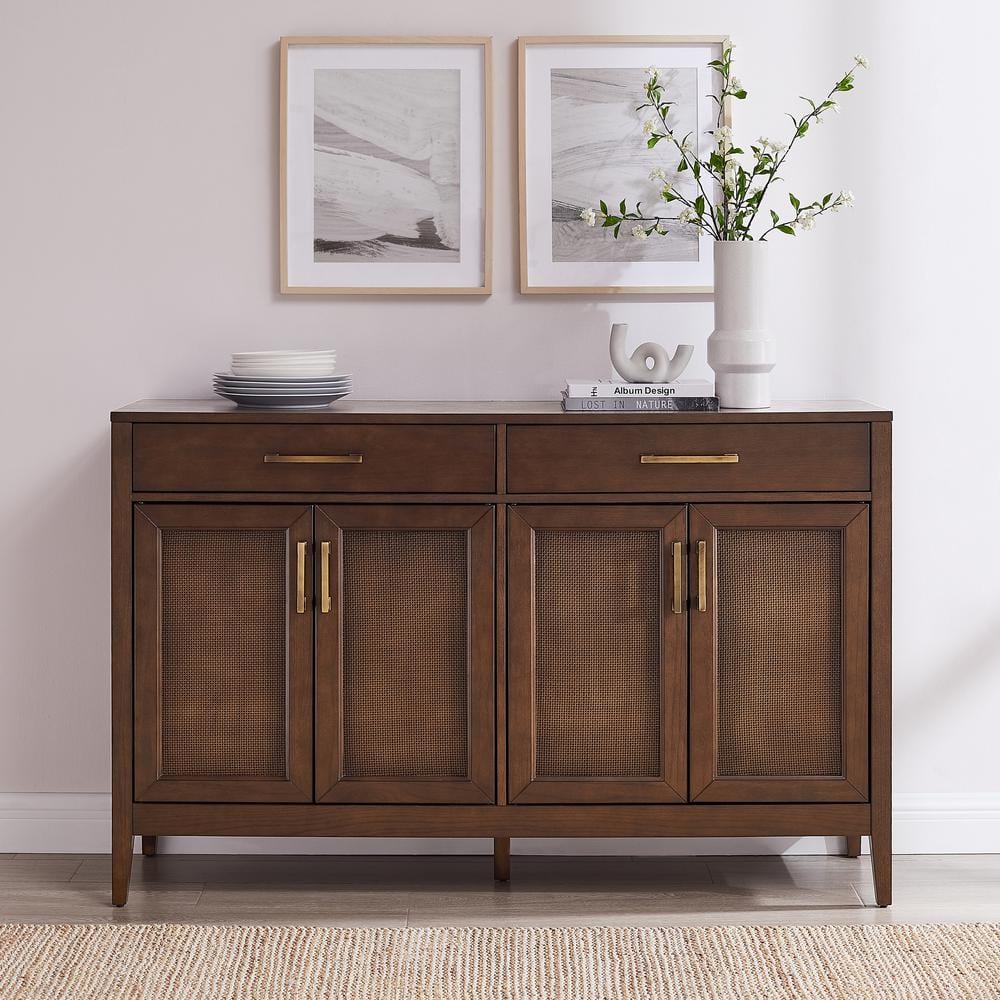 Milo Dark Brown Wood Sideboard with Rattan Panels