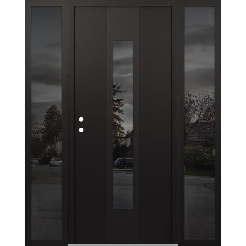 A1 60 in. x 80 in. Panel Black Right-Hand/Inswing Mirrored Glass Black/Black 2 Sidelite Steel Prehung Front Door price history on PriceWatchPro