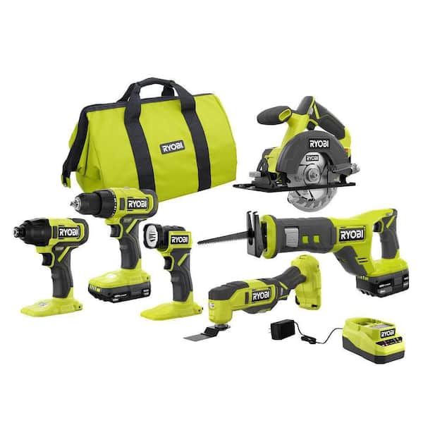 RYOBI - ONE+ 18V Cordless 6-Tool Combo Kit with 1.5 Ah Battery, 4.0 Ah Battery, and Charger