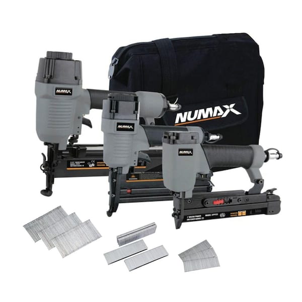 NuMax Pneumatic Finishing Nailer and Stapler Combo Kit with Bag and Fasteners (3-Piece)