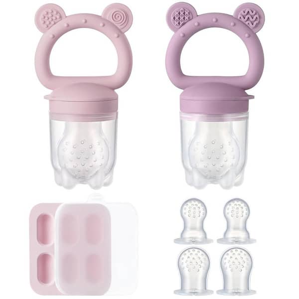 Silicone Baby Fruit Feeder with Mini Freezer Tray, Breastmilk Popsicle Molds, Baby Teethers (2-Pack)