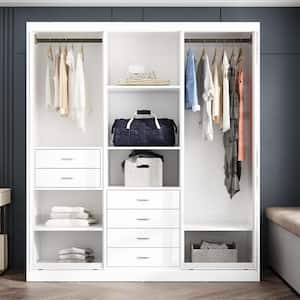 White Wooden 70.8 in. W Bedroom Armoires, Wardrobe with 6-Drawers 6-Shelves and 2 Hanging Bars for Clothes Storage