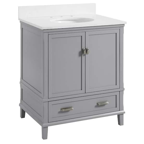 Dorel Living Irving 30 in. W Bath Vanity in Gray with Ocean Mist Engineered Stone Vanity Top with Pre-Installed Porcelain Basin