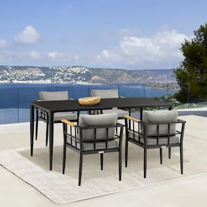 Beowulf Black 5-Piece Aluminum Outdoor Dining Set with Dark Grey Cushions