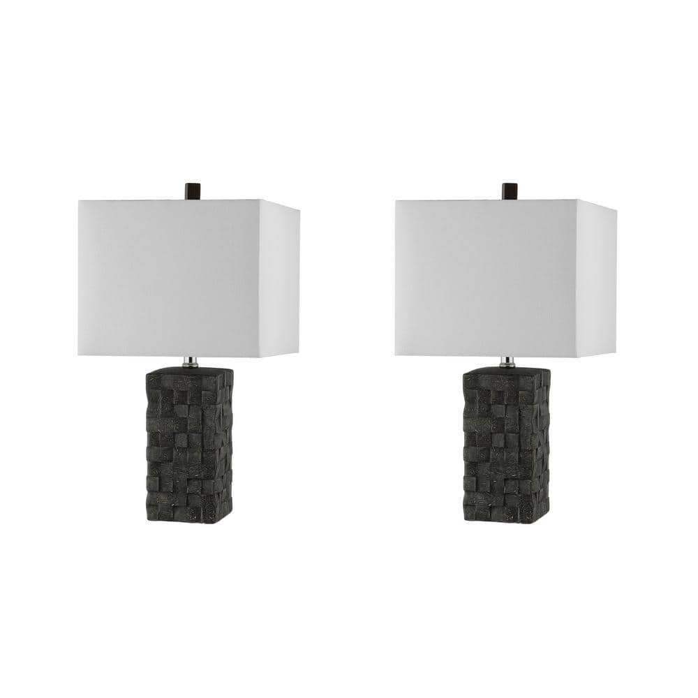 Jayden Dark Grey Ceramic Table Lamp Set with White Shades