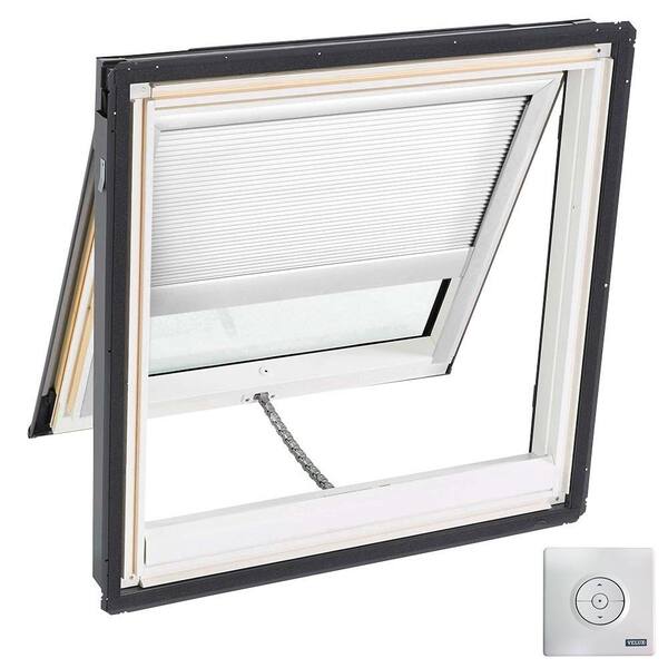 VELUX 21 in. x 26-7/8 in. Solar Powered Venting Deck-Mount Skylight with Laminated Low-E3 Glass and White Room Darkening Blind