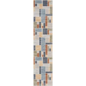 Astra Machine Washable Multicolor 2 ft. x 8 ft. Paneled Contemporary Kitchen Runner Area Rug