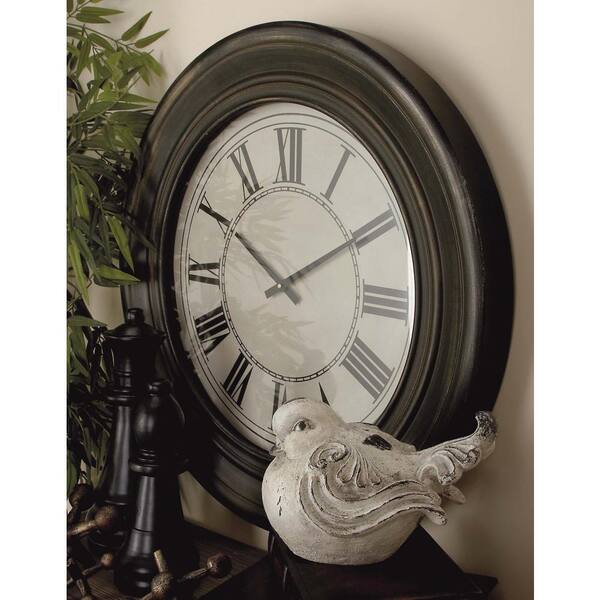 Litton Lane 32 in. Antique Distressed Black Wooden Wall Clock